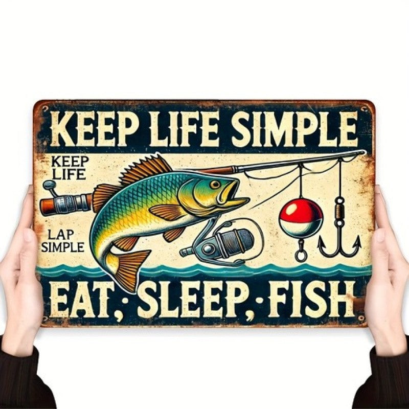 Fisherman Bass Metal Tin Sign Keep Life Simple Eat Sleep Fish Wall Art Decor