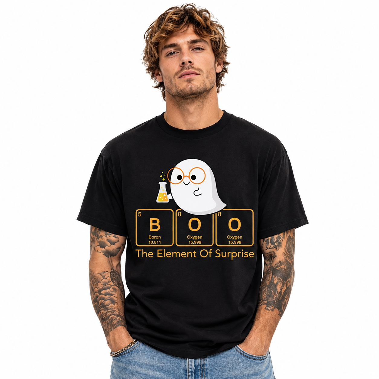 Boo Element of Surprise Funny Chemistry Ghost Halloween Men's T-Shirt