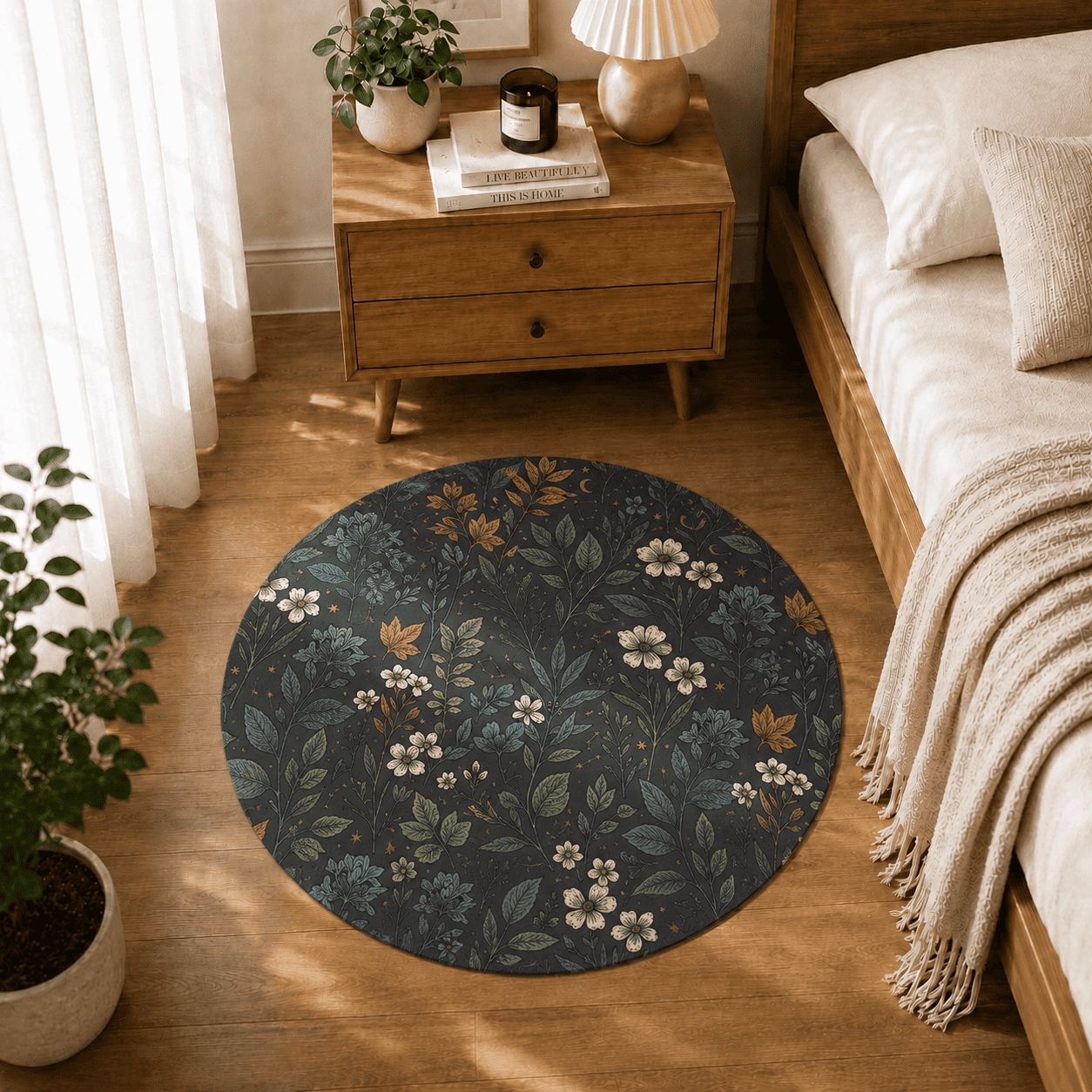 Witchy Botanical Bath Rug Quick Dry Super Absorbent Non Slip Celestial Floral