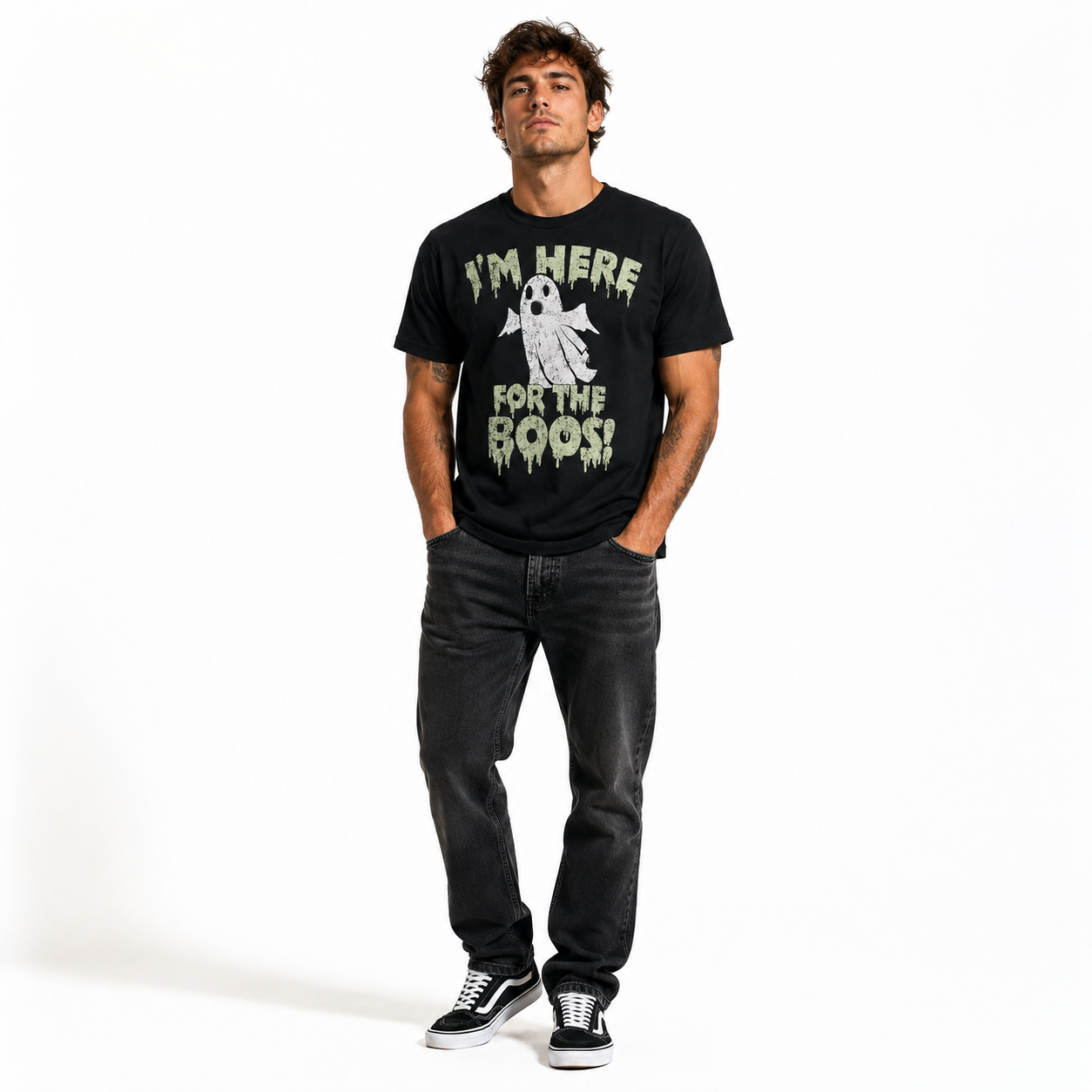 I'm Here for the Boos Funny Ghost Halloween Spooky Graphic Men's T-Shirt