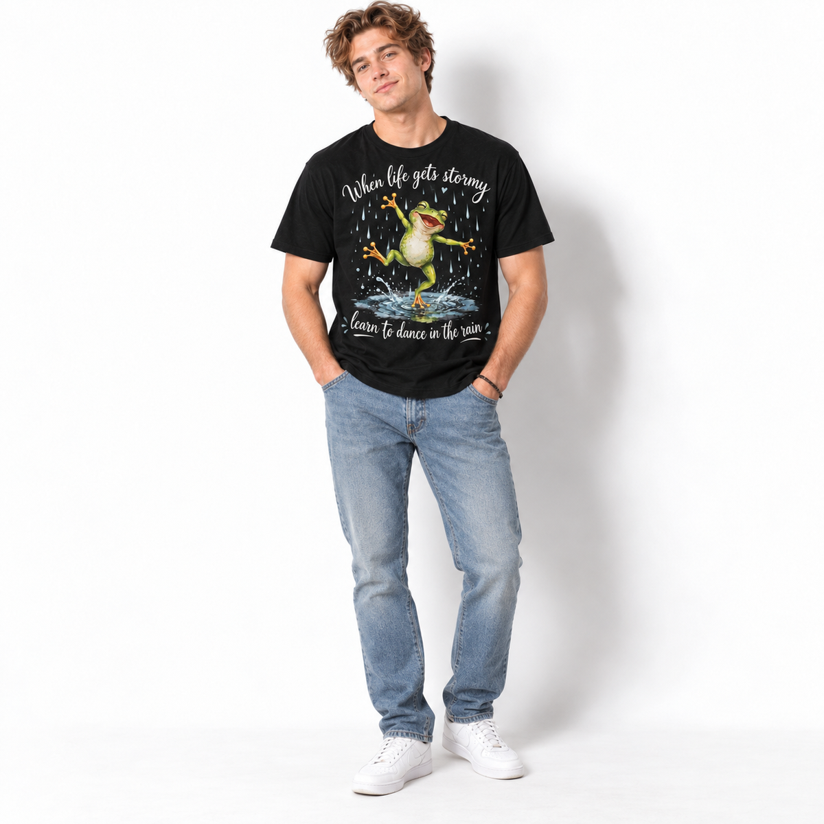 Dance in the Rain Funny Frog Inspirational Men's Graphic T-Shirt