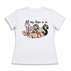 All My Hope Is In Jesus Graphic Tee - Floral Patchwork Faith T-Shirt