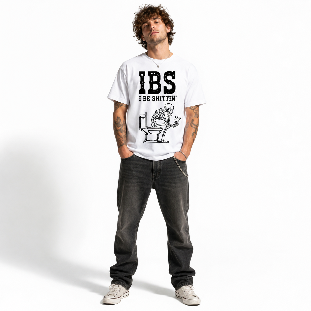 Funny IBS I Be Shittin Skeleton Toilet Meme Graphic T-Shirt for Men