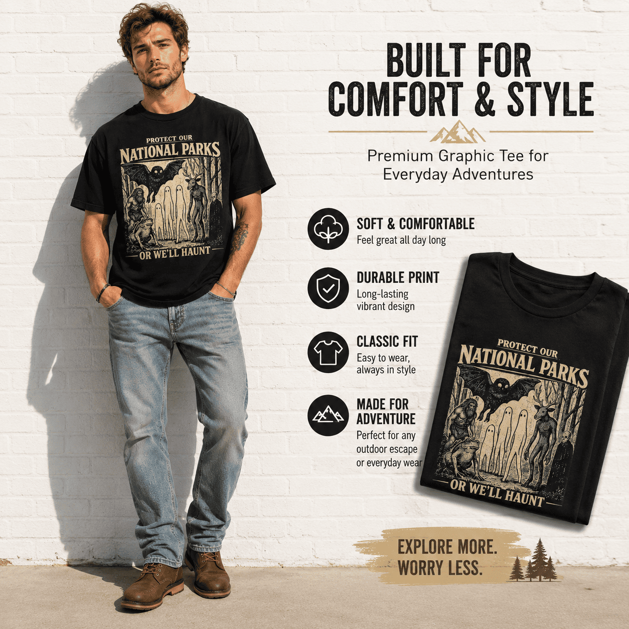 Protect Our National Parks Cryptid Bigfoot Mothman Ghost Men's T-Shirt