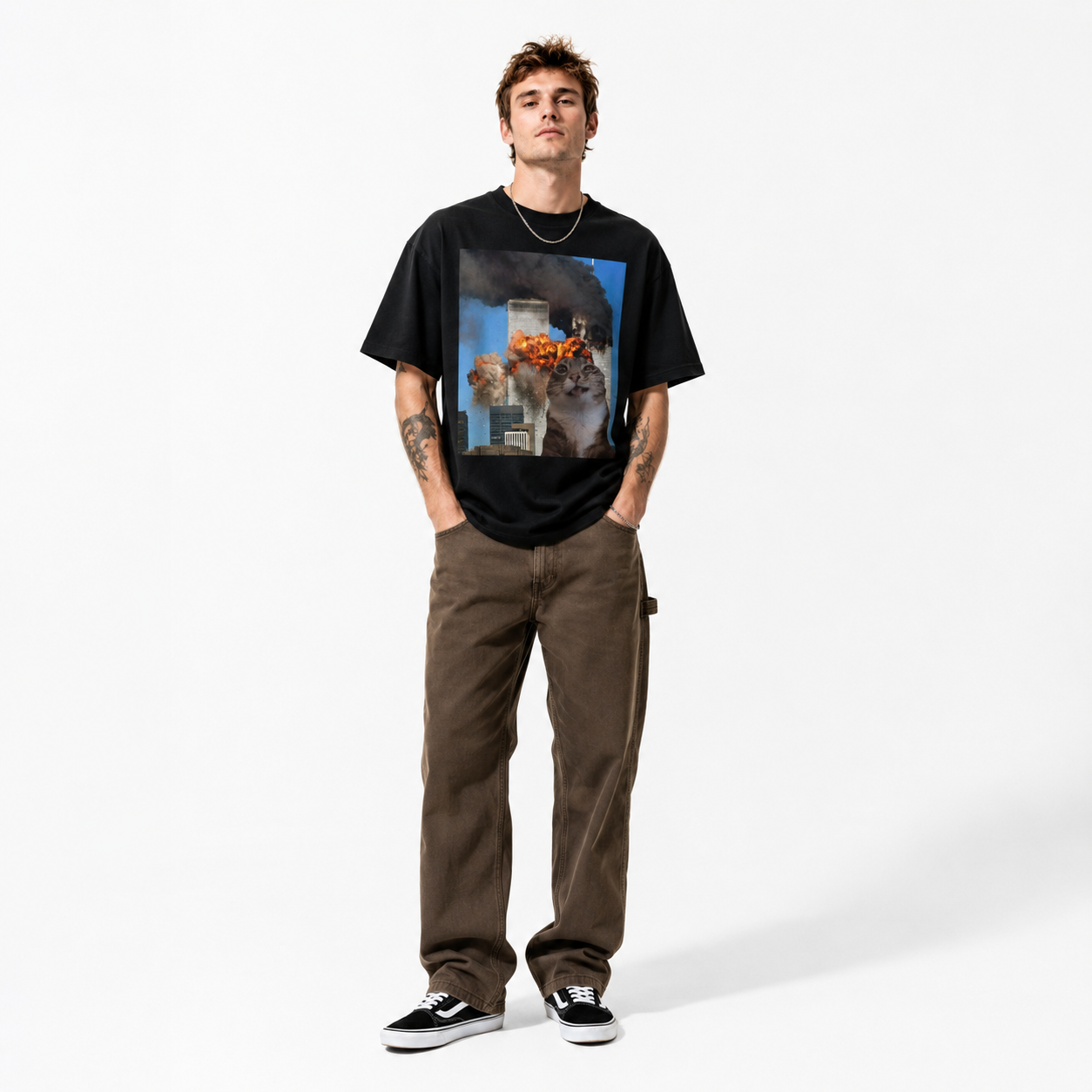 Funny 911 Rigby Cat Meme Graphic T-Shirt for Men Gag Humor Tee