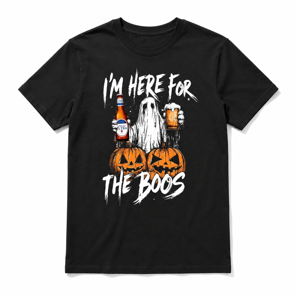 I'm Here for the Boos Ghost Beer Pumpkin Funny Halloween Graphic Men's T-Shirt