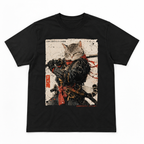 Samurai Cat Warrior Graphic T-Shirt Ukiyo-e Japanese Ink Art Tee