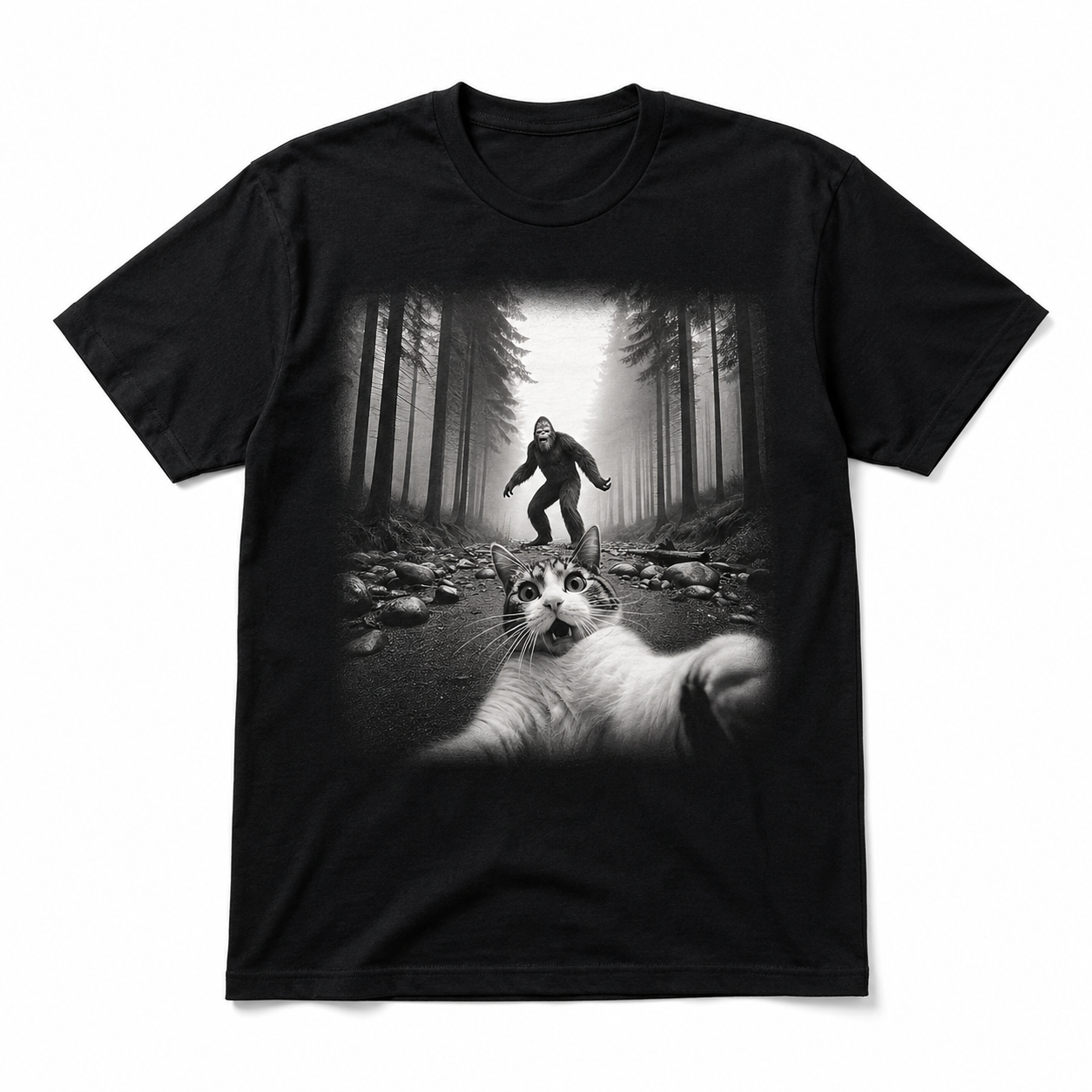 Funny Forest Creature Cat Selfie Graphic T-Shirt Men's Vintage Tee