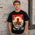 Japanese Octopus Wave Sun T Shirt Anime Style Graphic Travel Casual Tee