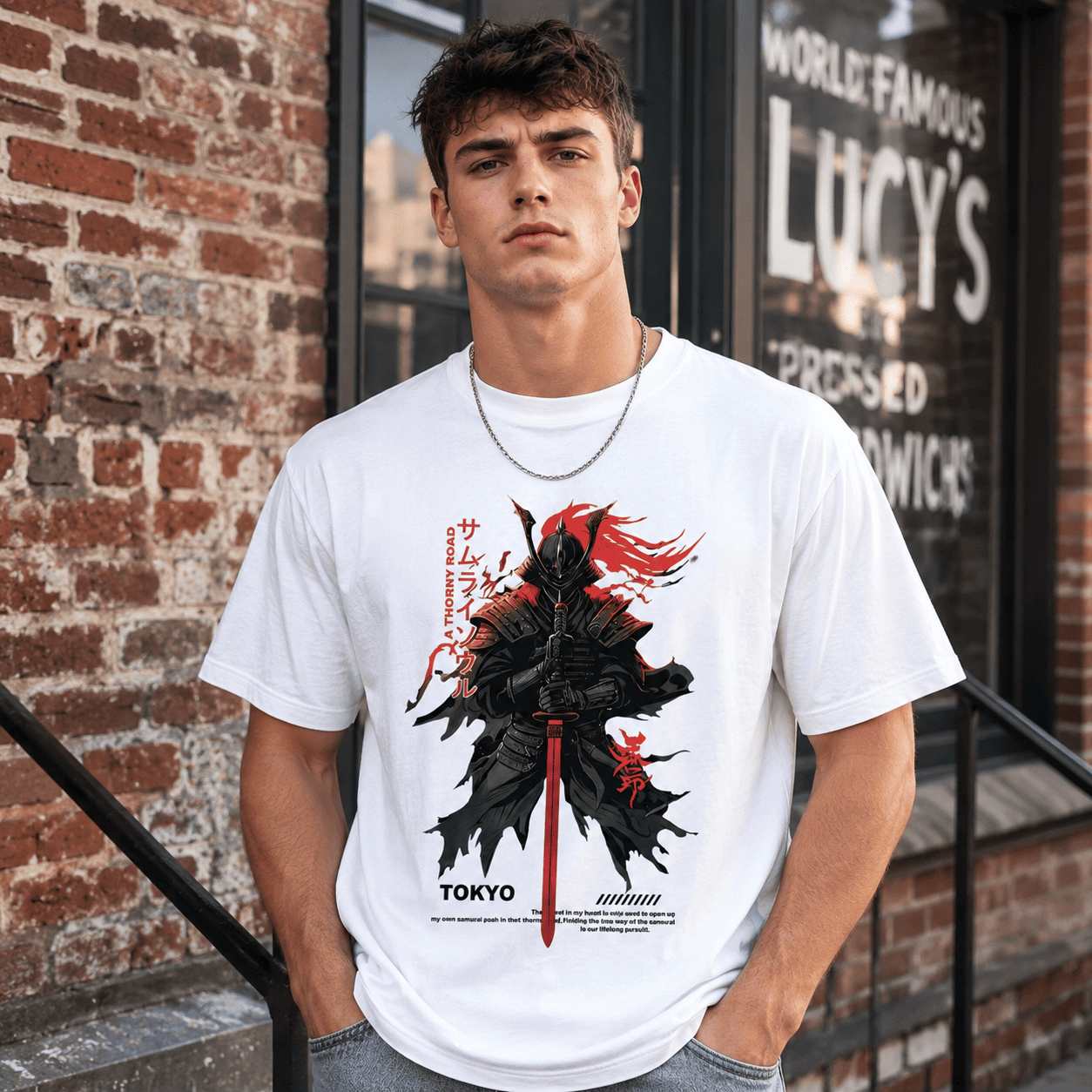 Tokyo Samurai Warrior T Shirt Red Sword Japanese Graphic Streetwear Tee