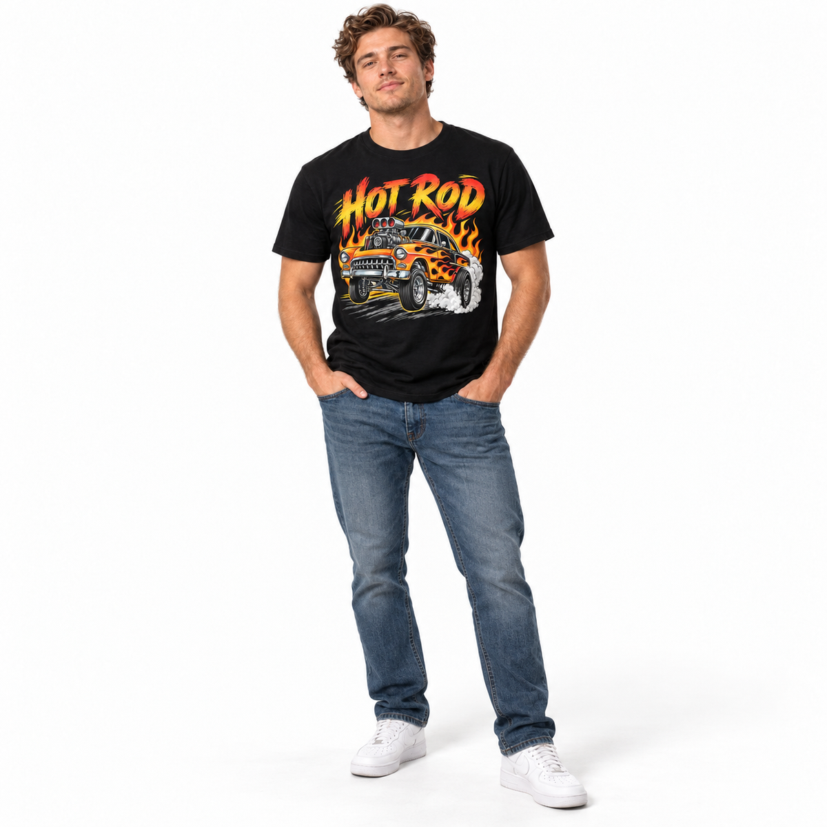 Hot Rod Classic Muscle Car Flames Racing Men's Graphic T-Shirt