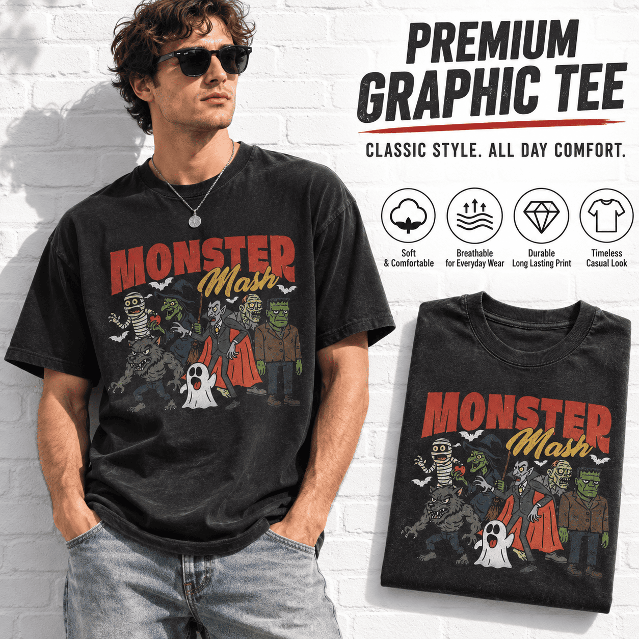 Monster Mash Classic Horror Monsters Halloween Graphic Men's T-Shirt
