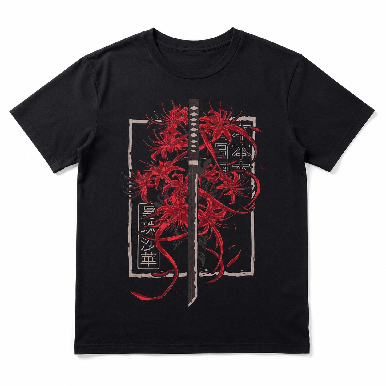 Red Spider Lily Samurai Katana Graphic T-Shirt Japanese Anime Tee
