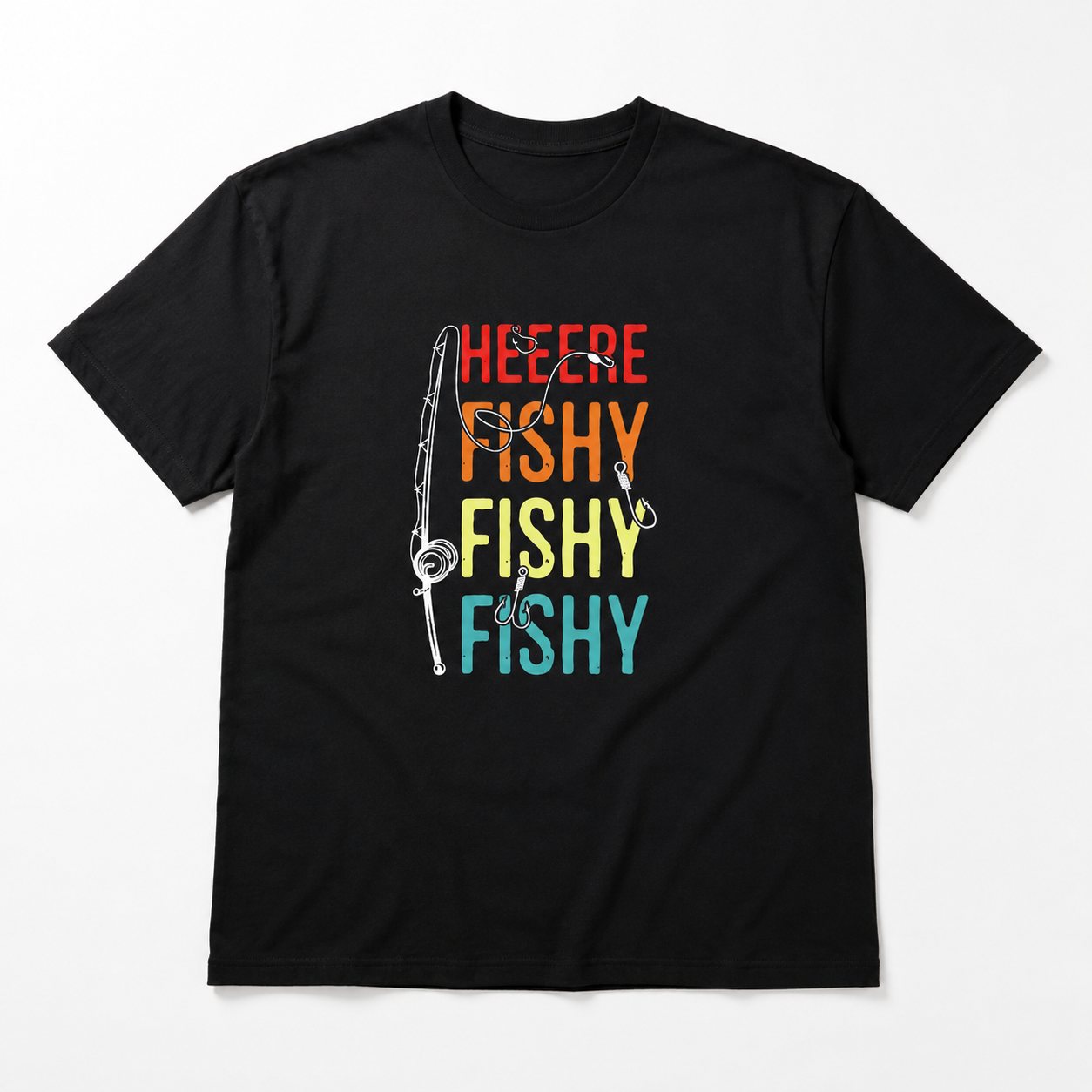 Here Fishy Funny Fishing Graphic T Shirt Retro Angler Fisherman Outdoor Gift
