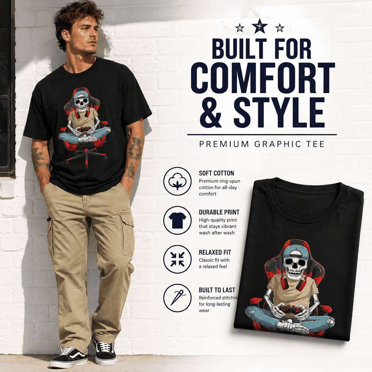 Skeleton Gamer Gaming Chair Funny Video Game Halloween Men's T-Shirt