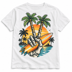 Skeleton Peace Sign Surfboard Tropical Sunset Men's Graphic T-Shirt