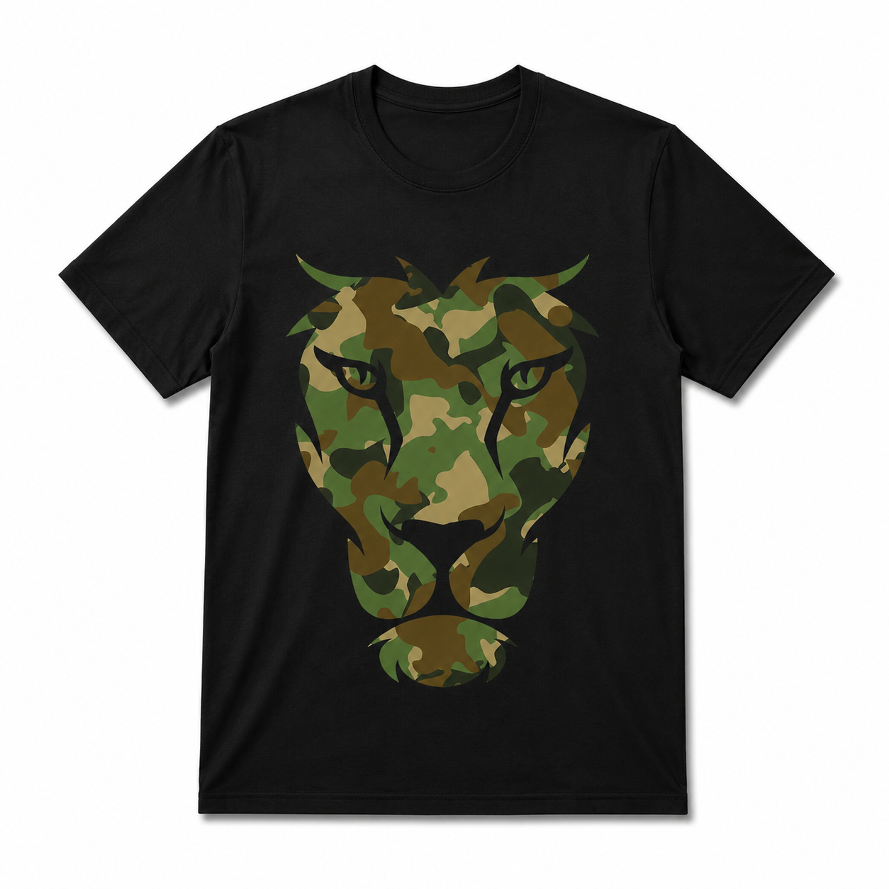 Camo Lion Head Graphic T-Shirt Military Camouflage Animal Print Tee