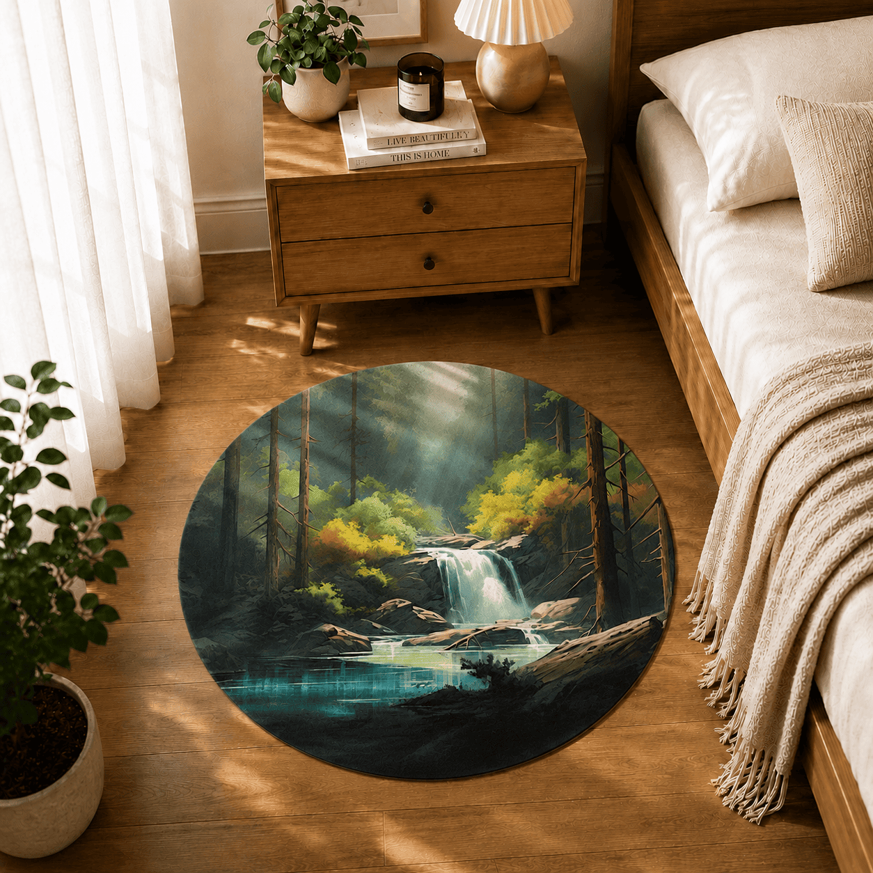Forest Waterfall Floor Mat Quick Dry Super Absorbent Non Slip Nature Decor