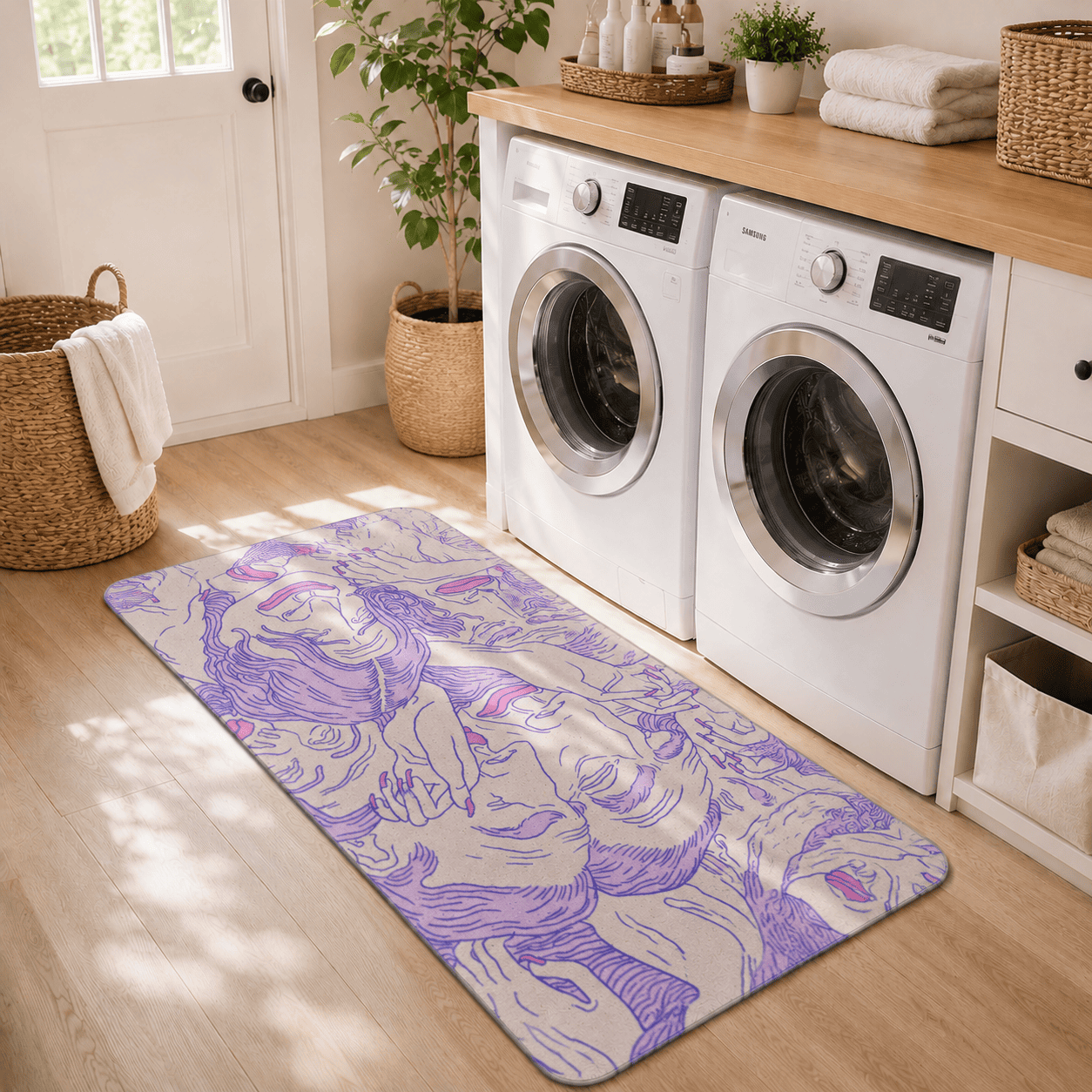 Abstract Faces Floor Mat Quick Dry Super Absorbent Non Slip Psychedelic Decor