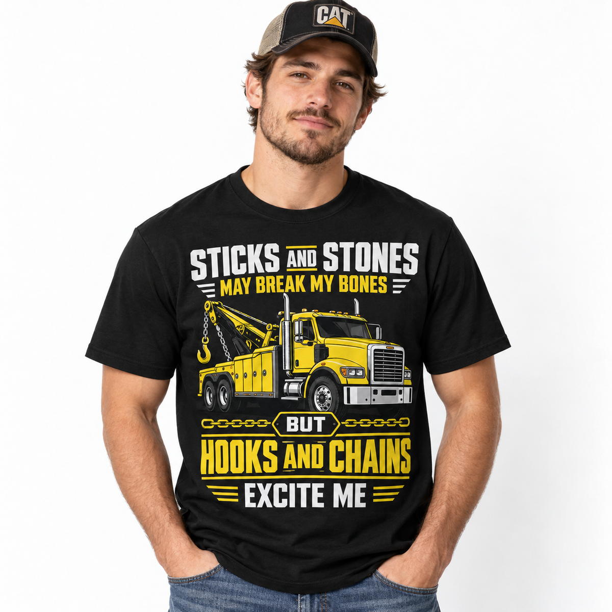 Hooks and Chains Excite Me Tow Truck Funny Driver Men's T-Shirt