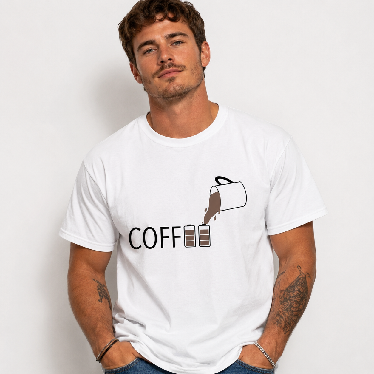 Funny Coffee Battery Graphic T-Shirt Caffeine Lover Novelty Tee for Men