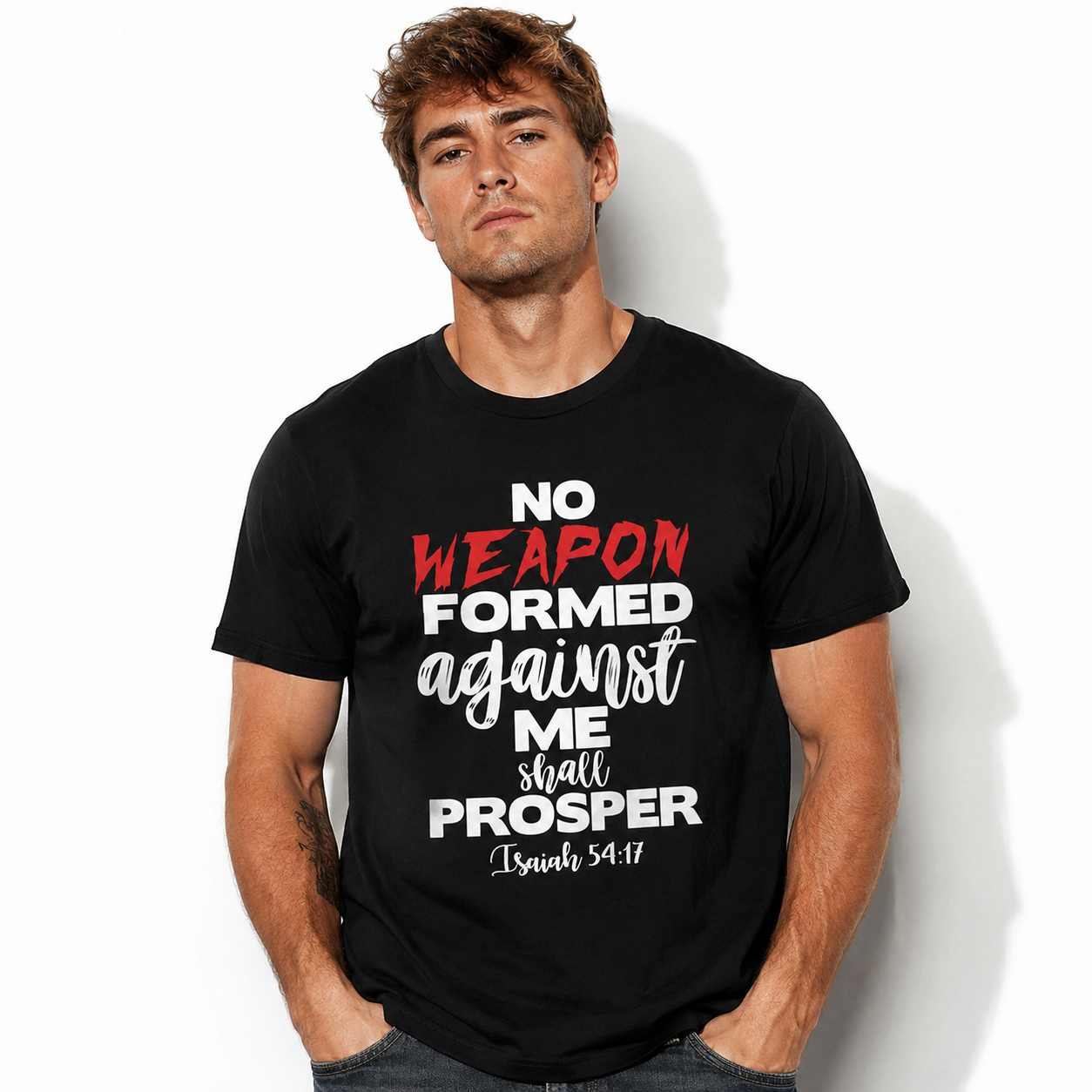 No Weapon Formed Against Me Isaiah 54:17 Christian Faith Men's T Shirt