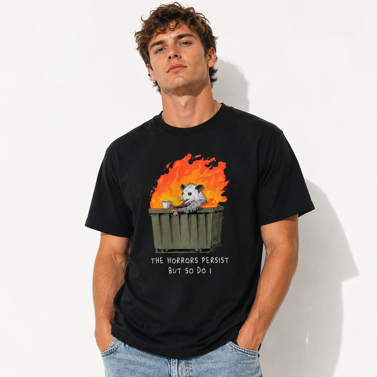 Funny The Horrors Persist But So Do I Possum Meme Graphic T-Shirt for Men
