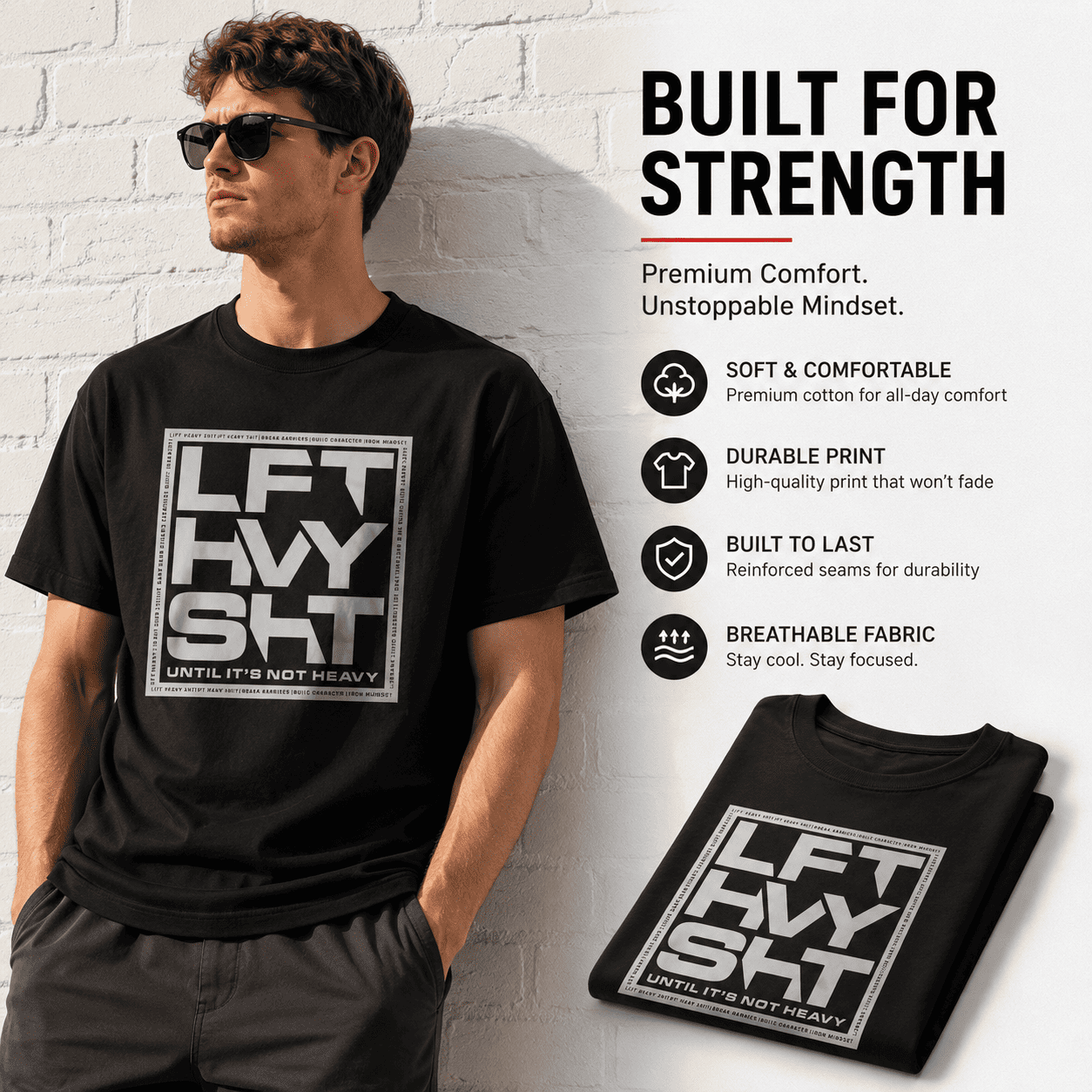 Lift Heavy Until It's Not Heavy Gym Graphic T-Shirt Workout Tee for Men