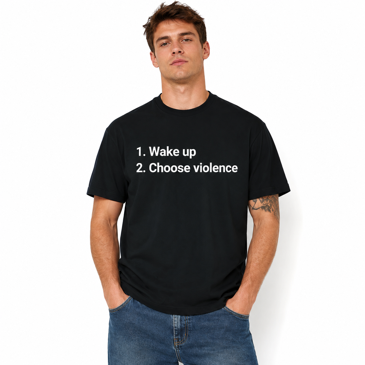 Funny Wake Up and Choose Violence Meme Graphic T-Shirt for Men