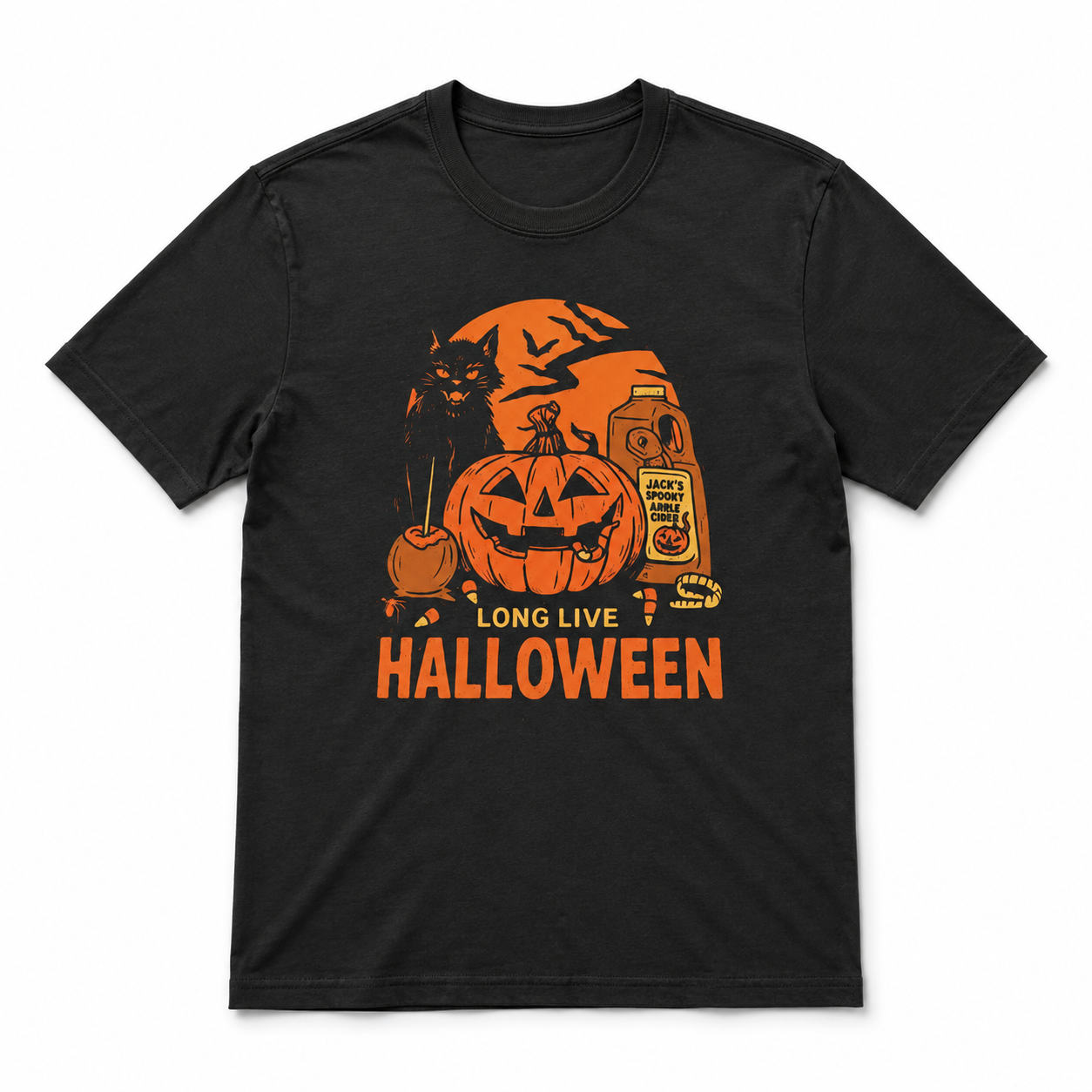 Long Live Halloween Black Cat Pumpkin Retro Spooky Graphic Men's T-Shirt
