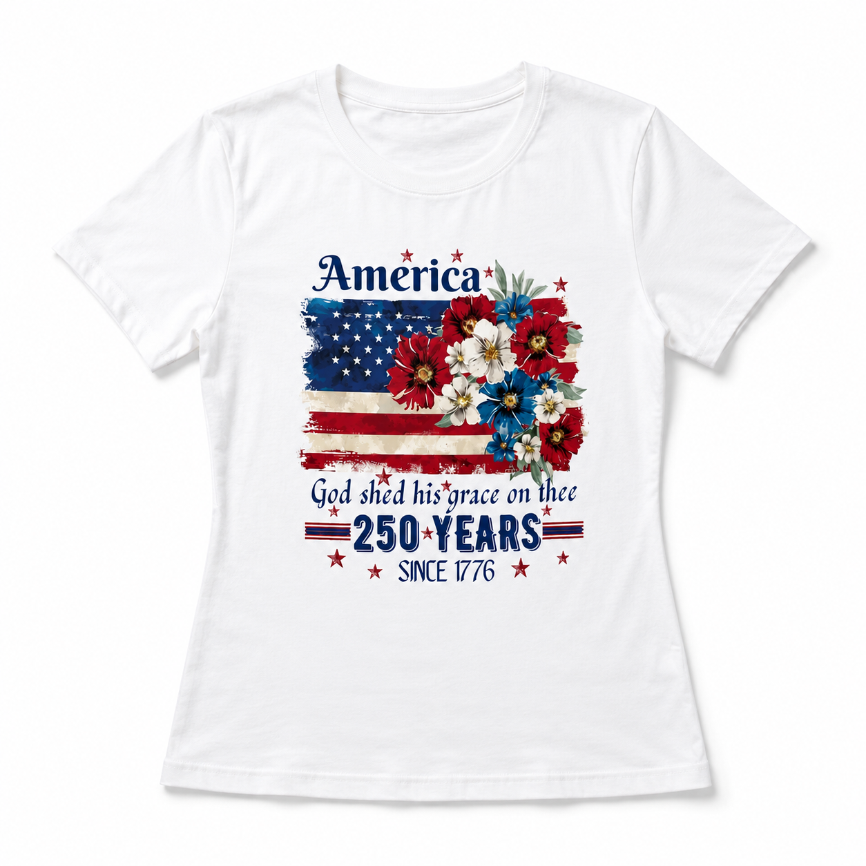 Women's USA 250th Birthday 1776–2026 Floral Butterfly Patriotic T-Shirt