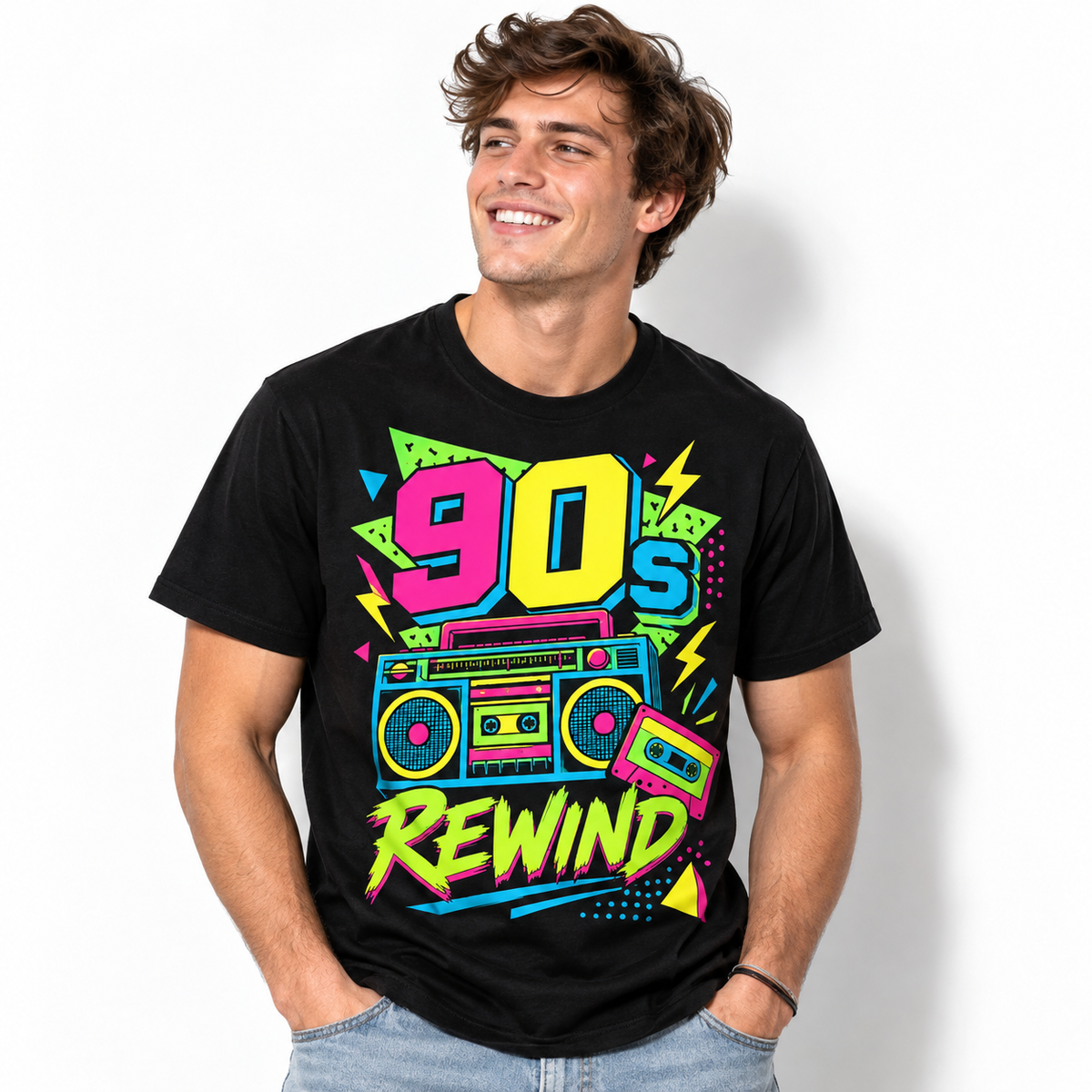 90s Rewind Retro Boombox Cassette Music Men's Graphic T-Shirt