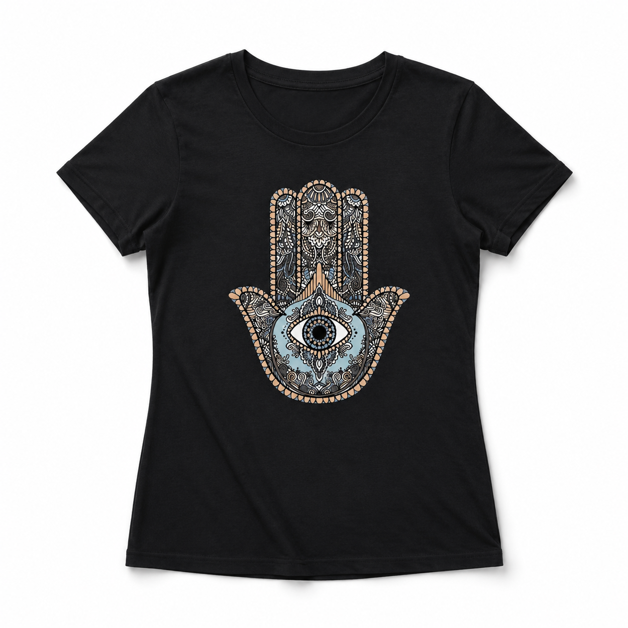 Women Boho Hamsa Hand Evil Eye Graphic T-Shirt Casual Short Sleeve Tee Top