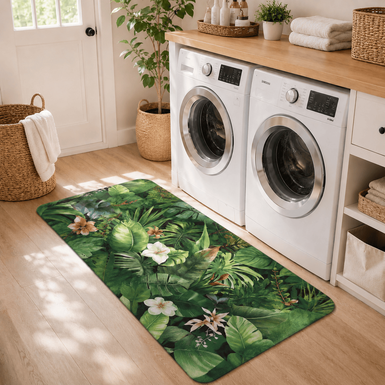 Tropical Jungle Kitchen Mat Quick Dry Super Absorbent Non Slip Botanical Decor