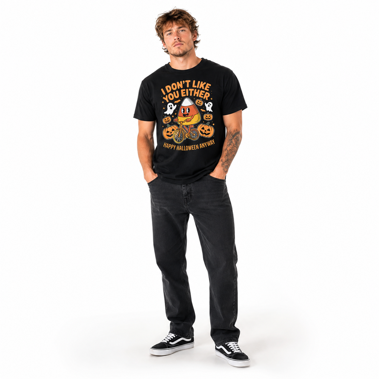 I Don't Like You Either Funny Candy Corn Halloween Graphic Men's T-Shirt