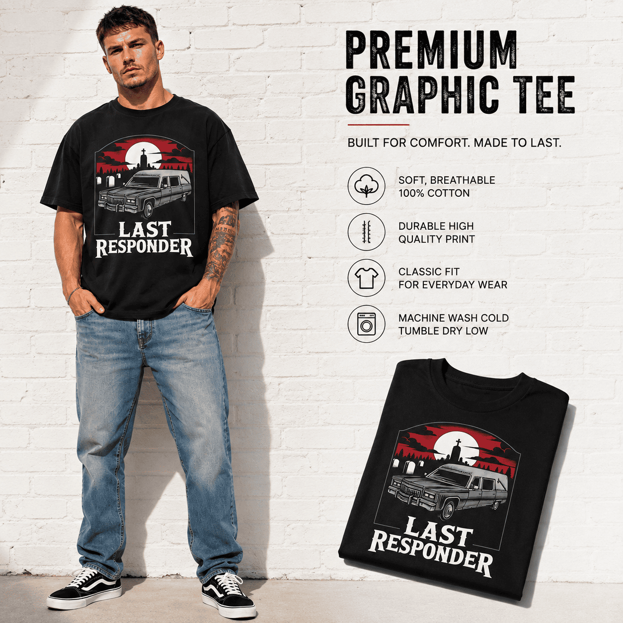 Last Responder Hearse Graveyard Dark Humor Halloween Graphic Men's T-Shirt
