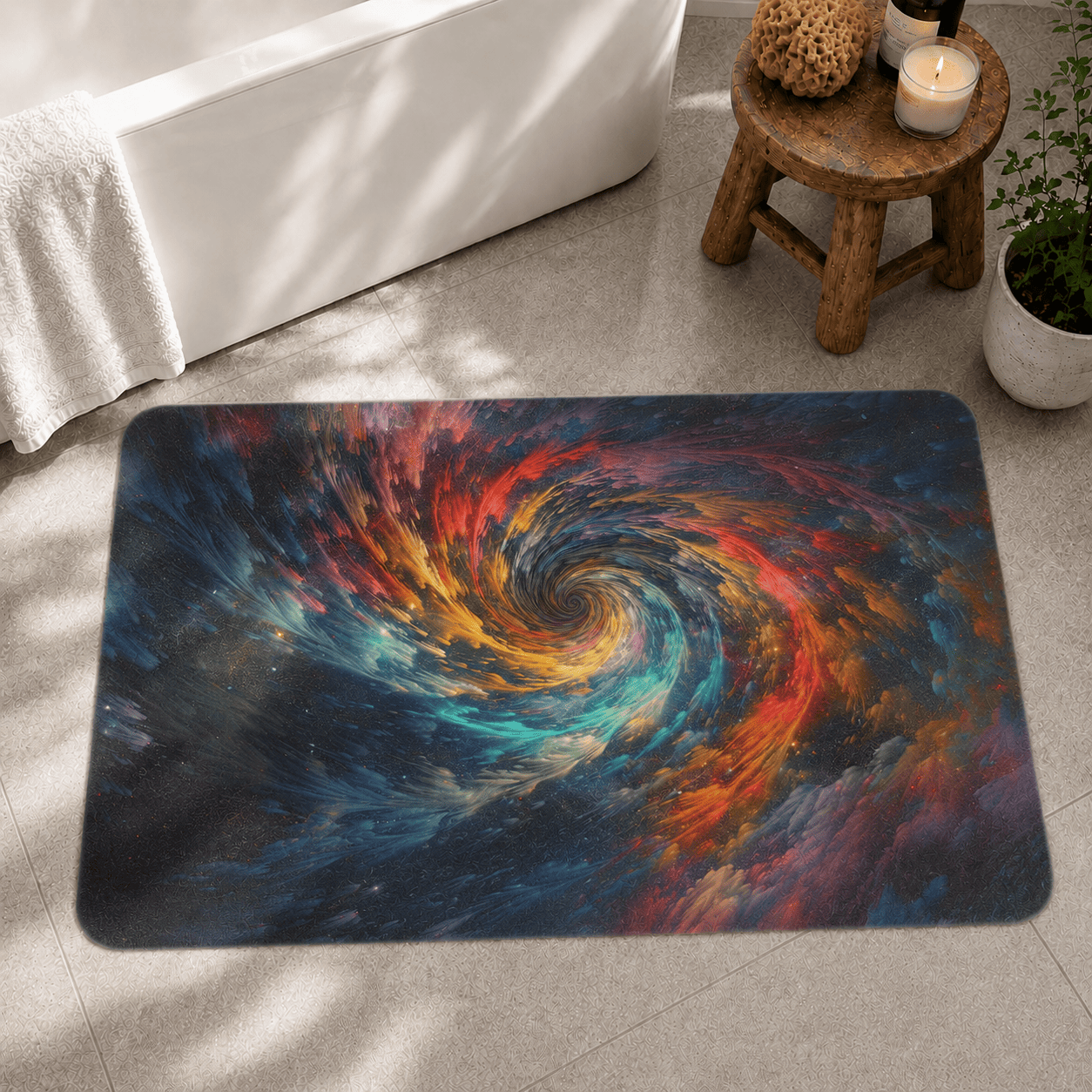 Spiral Galaxy Floor Mat Non Slip Quick Dry Super Absorbent Cosmic Decor