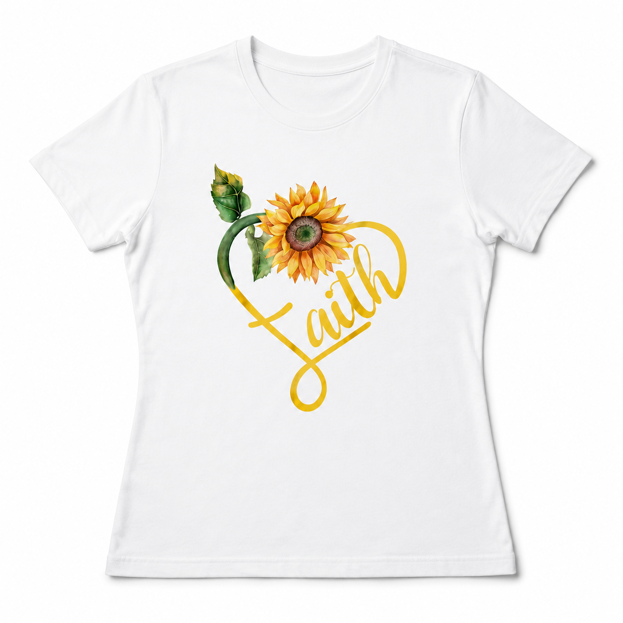 Women's Faith Hope Love Sunflower Heart Graphic T-Shirt Christian Casual Tee