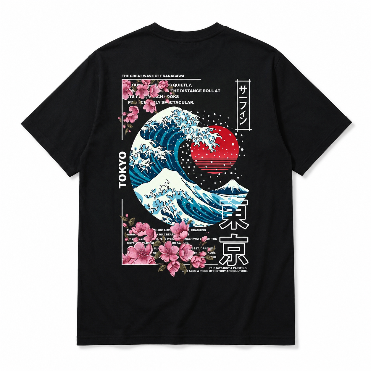 Tokyo Great Wave Off Kanagawa T-Shirt Japanese Art Sakura Graphic Tee