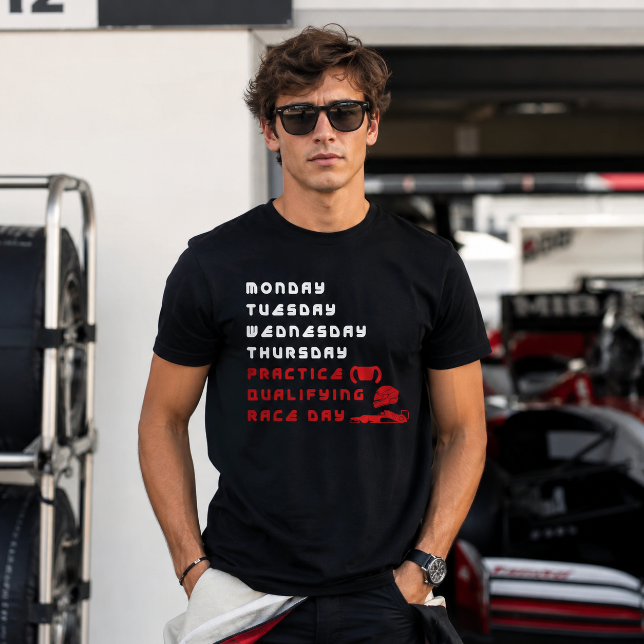 Funny Racing Week Schedule T-Shirt Practice Qualifying Race Day F1 Fan Tee