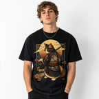 Black Cat Samurai Graphic T-Shirt Japanese Anime Style Streetwear Tee
