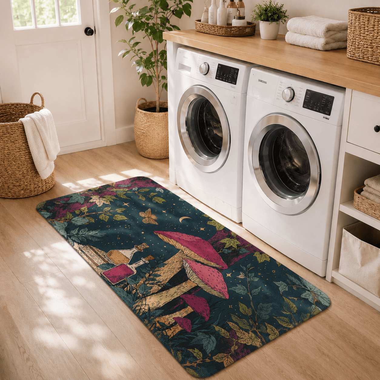 Cottagecore Mushroom Bath Rug Quick Dry Super Absorbent Non Slip Moon Design