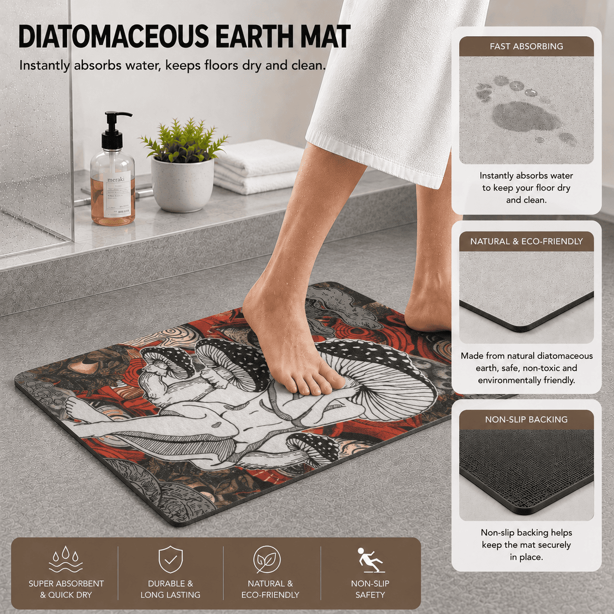 Mushroom Woman Body Trippy Eyes Non-Slip Livingroom Carpet, Psychedelic Bedroom Rug, Eyes Bathroom Mat, New Home Doomat Gift, Red Custom Rug