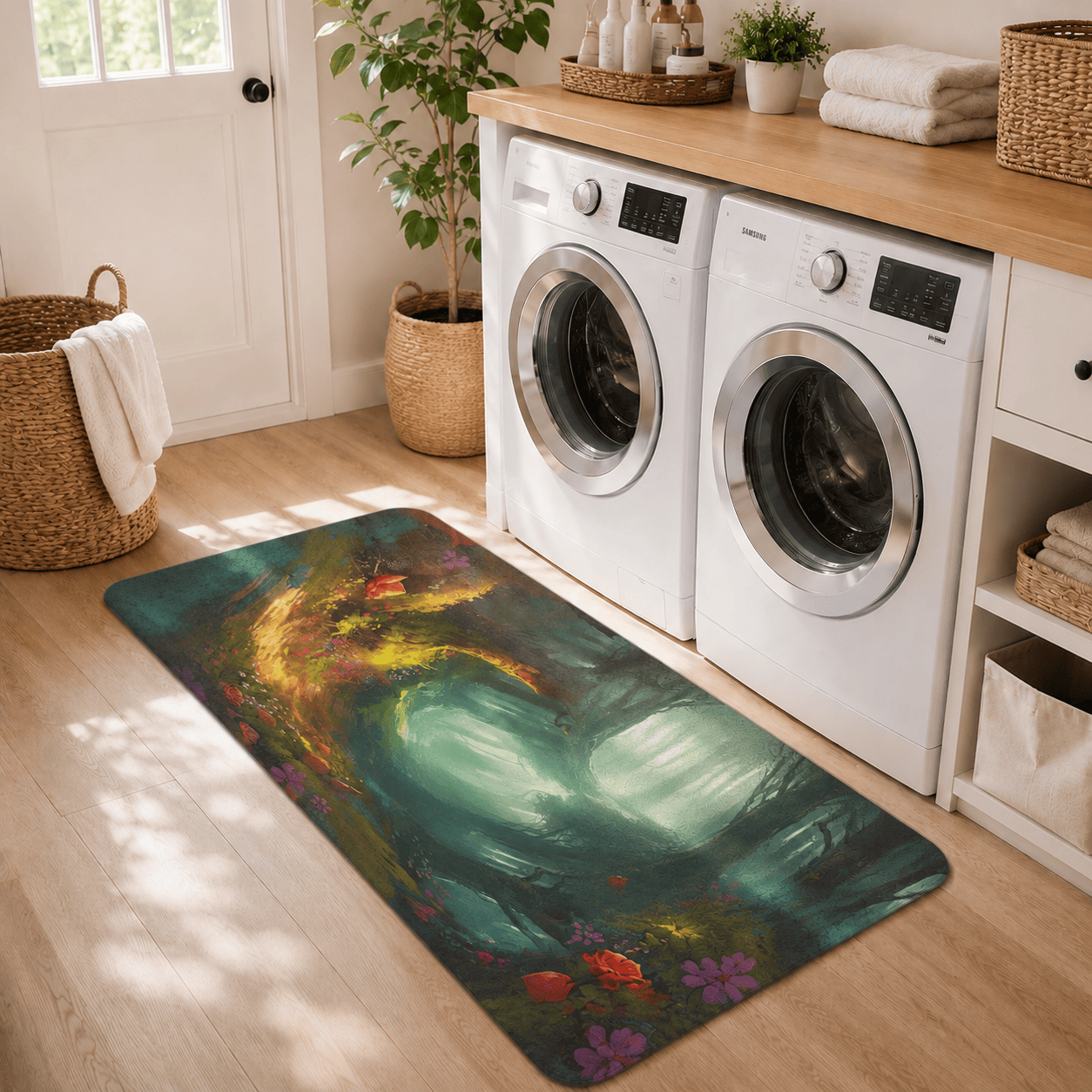 Enchanted Forest Door Mat Quick Dry Super Absorbent Non Slip Fairy Tale Decor