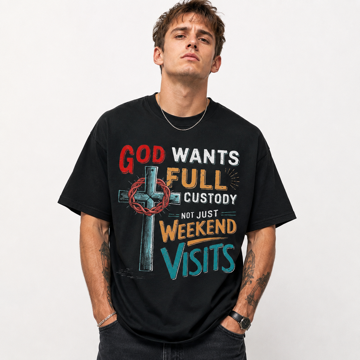 God Wants Full Custody T Shirt Funny Christian Faith Graphic Casual Tee