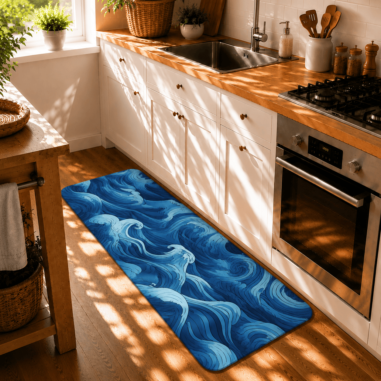 Ocean Waves Floor Mat Quick Dry Super Absorbent Non Slip Coastal Home Decor
