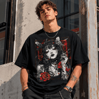 Anime Cyberpunk City T Shirt Gothic Roses Japanese Vintage Graphic Tee
