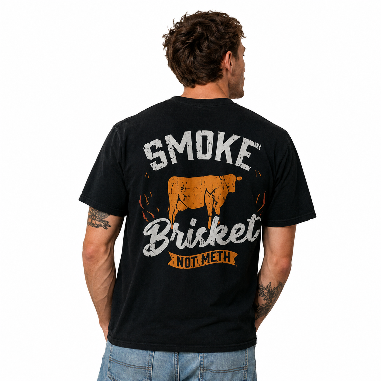 Smoke Brisket Not Meth Funny BBQ Graphic T-Shirt Smoker Grill Humor Tee