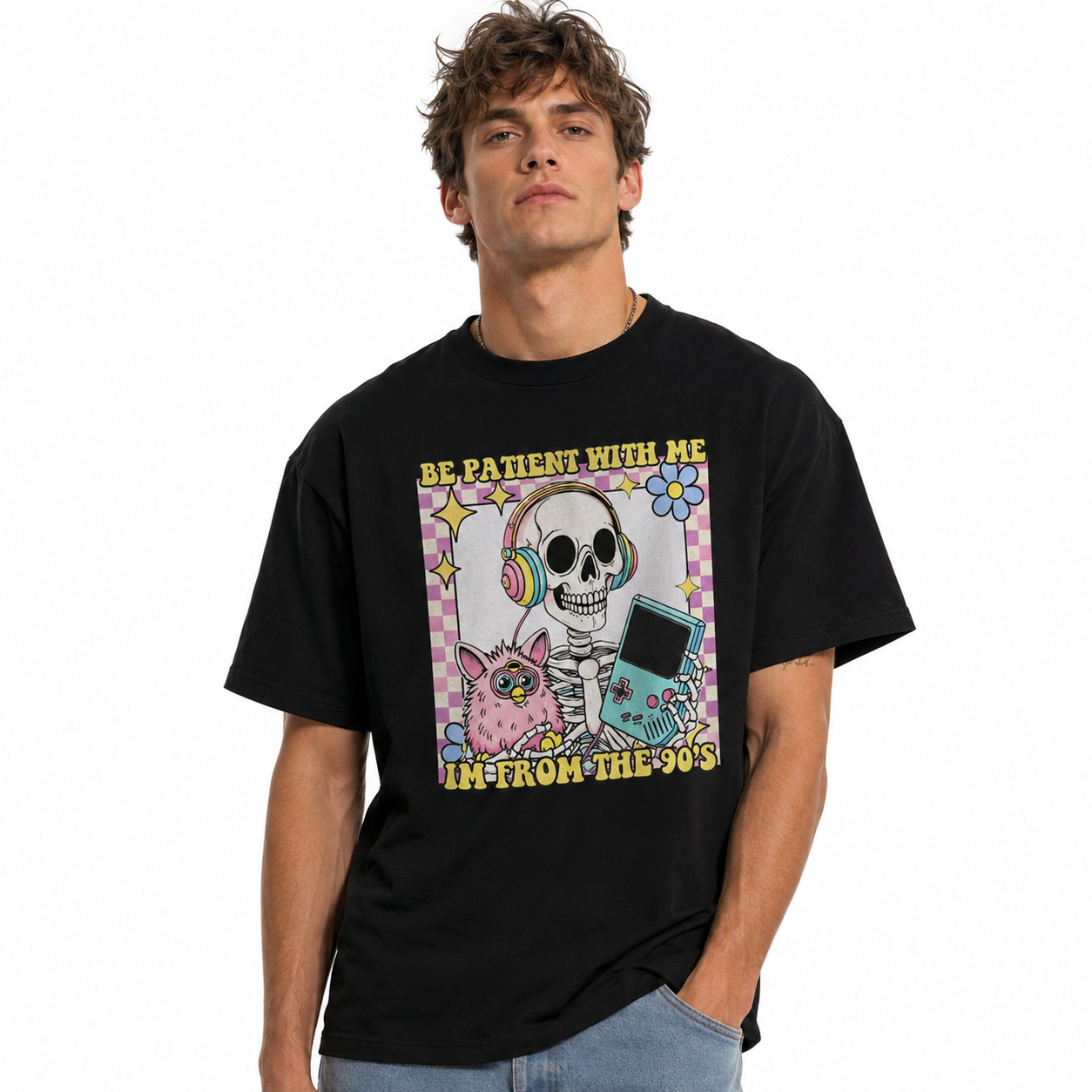 Be Patient With Me I'm From the 90s Funny Retro Skull Men's T-Shirt