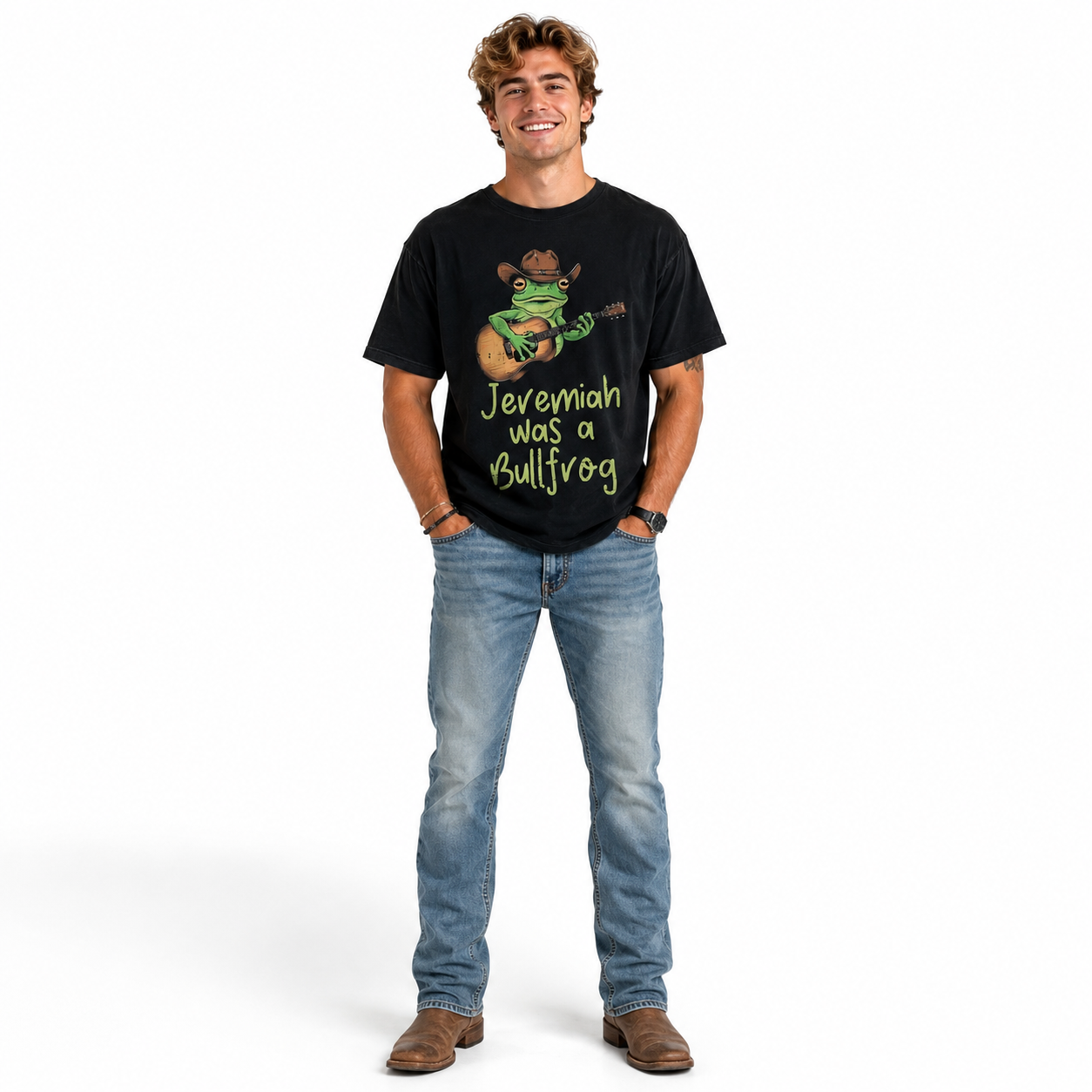 Jeremiah Was a Bullfrog Funny Frog Guitar Graphic T-Shirt for Men